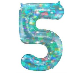 Folat Helium Balloon Number 5 Galactic Aqua | 101cm Folat Helium Balloon Number 5 Galactic Aqua | 101cm