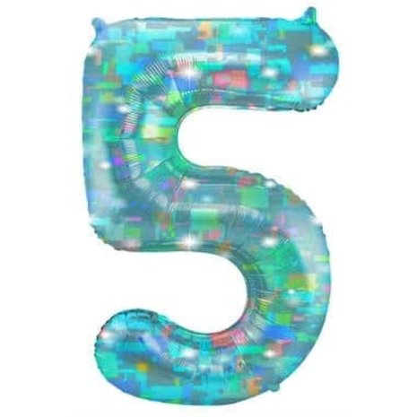 Folat Helium Balloon Number 5 Galactic Aqua | 101cm Folat Helium Balloon Number 5 Galactic Aqua | 101cm