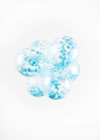 Ballons avec confettis bleu clair | 6 morceaux Ballons avec confettis bleu clair | 6 morceaux
