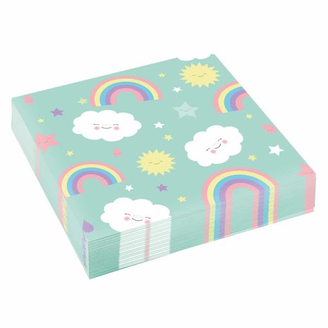 Amscan Servetten Rainbow & Cloud 33x33cm | 20 stuks Amscan Servetten Rainbow & Cloud 33x33cm | 20 stuks