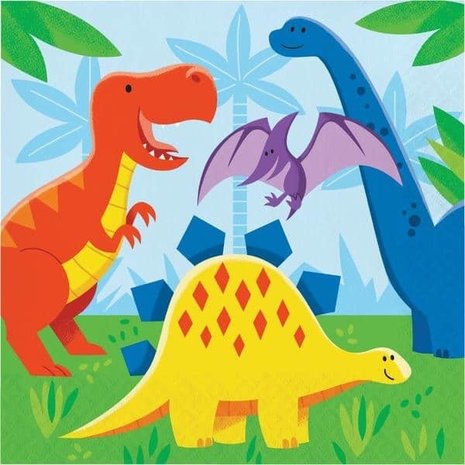 Creative Converting Dinosaurus friends napkins 33x33cm | 16 pieces Creative Converting Dinosaurus friends napkins 33x33cm | 16 pieces