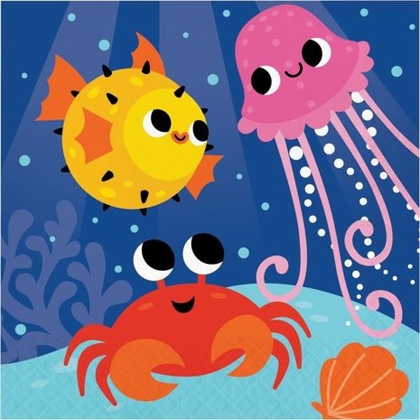 Serviettes Ocean Animaux 33x33cm | 16 pièces