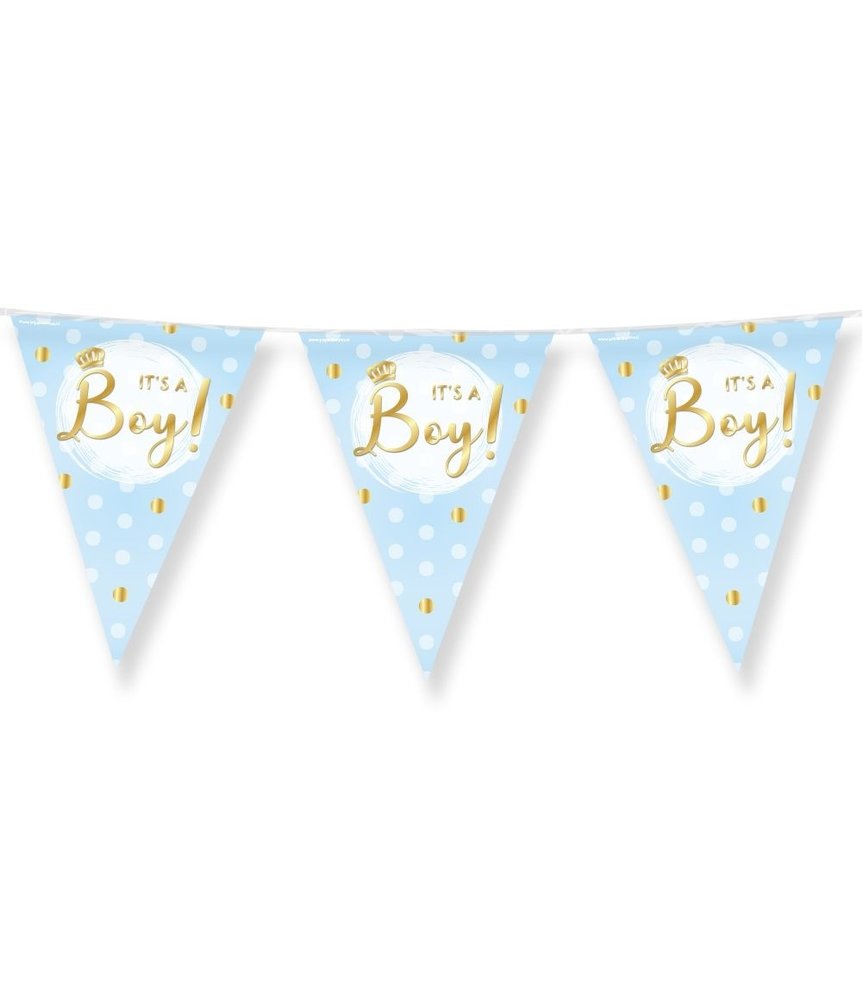 Slinger geboorte It's a Boy! Blauw en Goud  | 10 mtr Slinger geboorte It's a Boy! Blauw en Goud  | 10 mtr
