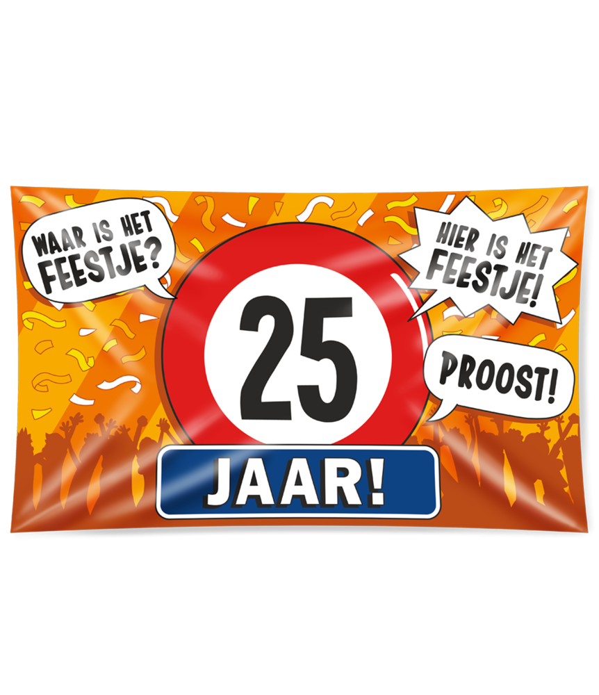Gevelvlag 25 jaar verkeersbord XXL  | 150x90cm