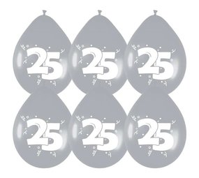 Ballons 25 ans Silver 30cm | 6 morceaux Ballons 25 ans Silver 30cm | 6 morceaux