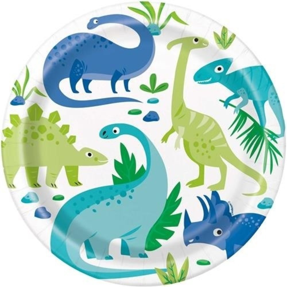 Unique Party Dinosaur Blue & Green Plates 23cm | 8 pieces