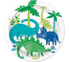 Unique Party Dinosaurus Blauw & Groen Bordjes 18cm | 8 stuks