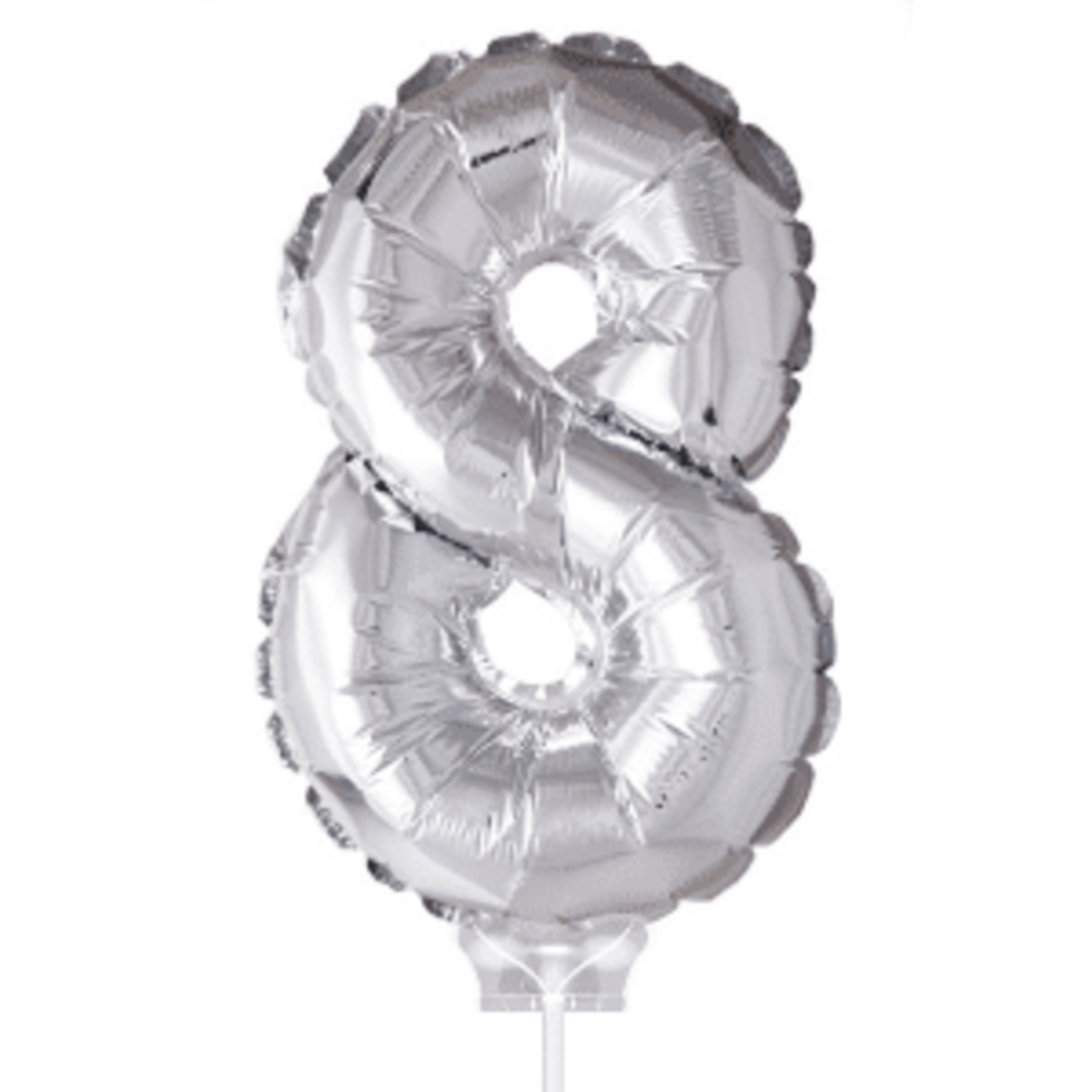 Folat Zahlenballon 8 Silber mit Stab | 40cm