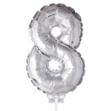 Folat Zahlenballon 8 Silber mit Stab | 40cm