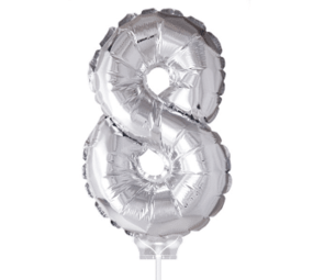 Folat Ballon numérique 8 argent avec bâton | 40cm Folat Ballon numérique 8 argent avec bâton | 40cm
