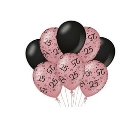 Ballonnen 25 jaar Rose Goud/Zwart | per 8 stuks Ballonnen 25 jaar Rose Goud/Zwart | per 8 stuks