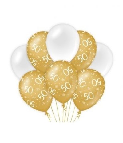 Balloons 50 years white/gold per 8 Balloons 50 years white/gold per 8