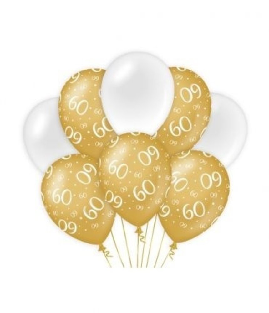 Luftballons 60 Jahre Weiß/Gold pro 8 Luftballons 60 Jahre Weiß/Gold pro 8