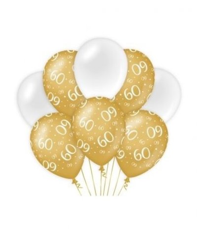Luftballons 60 Jahre Weiß/Gold pro 8 Luftballons 60 Jahre Weiß/Gold pro 8