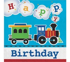 Creative Converting Chars de serviettes Trains Joyeux anniversaire 33 x 33cm | 16 pièces Creative Converting Chars de serviettes Trains Joyeux anniversaire 33 x 33cm | 16 pièces