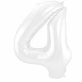 Folie Balloon Nummer 4 Matt White Metallic | 86 cm Folie Balloon Nummer 4 Matt White Metallic | 86 cm