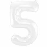 Folie Balloon Nummer 5 Matt White Metallic | 86 cm Folie Balloon Nummer 5 Matt White Metallic | 86 cm
