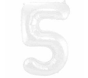 Foil Balloon Number 5 Matt White Metallic | 86cm Foil Balloon Number 5 Matt White Metallic | 86cm