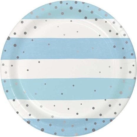 Borden babyshower blauw en wit 18 cm | 8 stuks