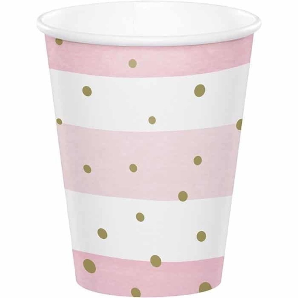 Creative Converting Tasse à café Babyshower rose et blanc 266ml | 8 pièces