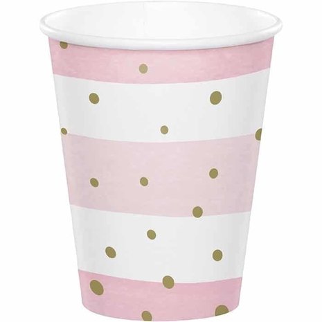 Creative Converting Bekers babyshower roze en wit 266ml | 8 stuks