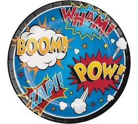 Borden Superheld Slogans 23cm | 8 stuks Borden Superheld Slogans 23cm | 8 stuks