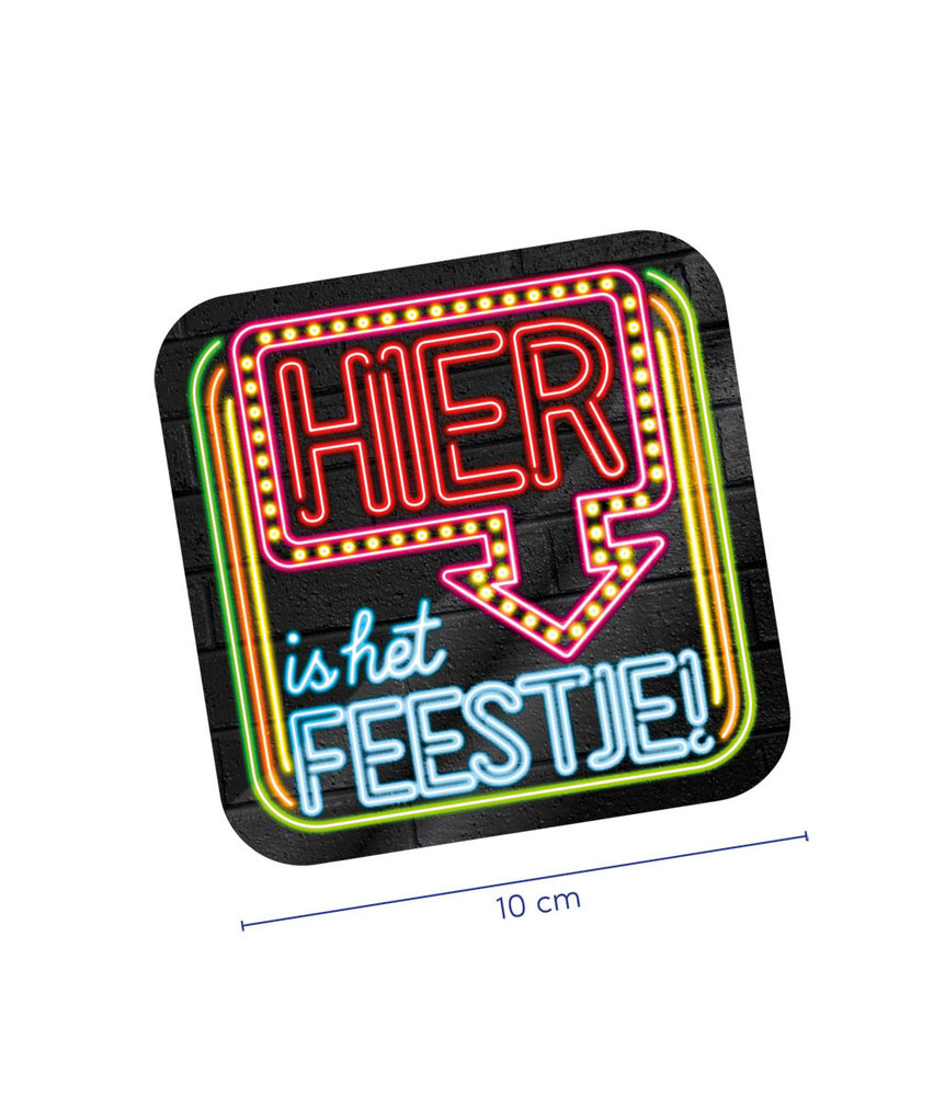 Onderzetters Hier is het Feestje Neon | 6 stuks