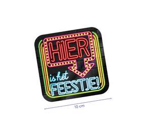 Onderzetters Hier is het Feestje Neon | 6 stuks Onderzetters Hier is het Feestje Neon | 6 stuks