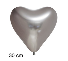Ballons de coeur d'argent chrome 30cm | 6 morceaux Ballons de coeur d'argent chrome 30cm | 6 morceaux