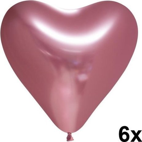 Rose Golden Heart Ballons Chrome 30cm | 6 morceaux