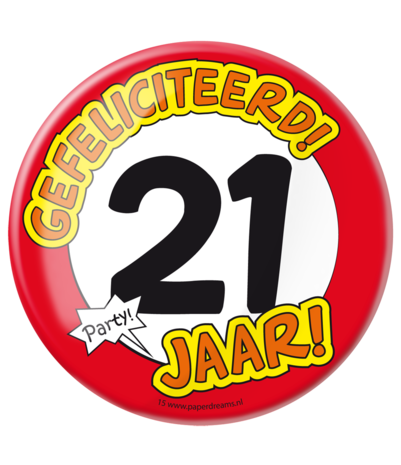 Paper Dreams Button XL Verkeersbord 21 jaar | per stuk