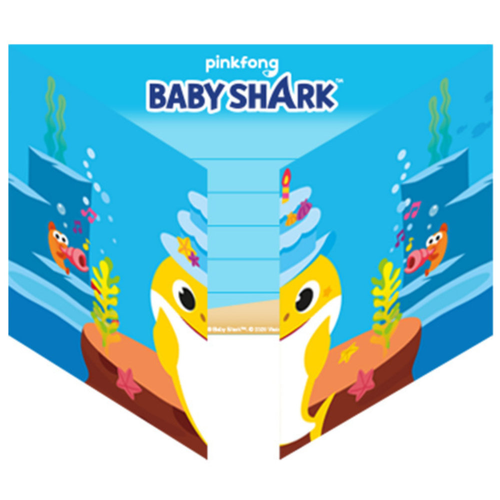 Uitnodigingen Baby Shark | 8 stuks Uitnodigingen Baby Shark | 8 stuks