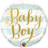 Tuf-Tuf Helium ballon Baby Boy Blue Stripes | rond 46cm Tuf-Tuf Helium ballon Baby Boy Blue Stripes | rond 46cm