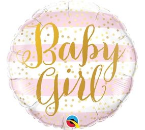 Helium ballon Baby Girl Pink Stripes | rond 46cm Helium ballon Baby Girl Pink Stripes | rond 46cm