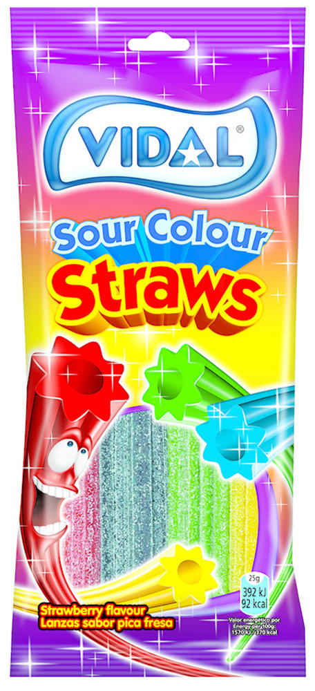 Vidal Colored sour candy straws | 100gr bag Vidal Colored sour candy straws | 100gr bag