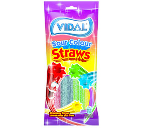 Vidal Gekleurde zure snoep rietjes | zakje van 100gr Vidal Gekleurde zure snoep rietjes | zakje van 100gr