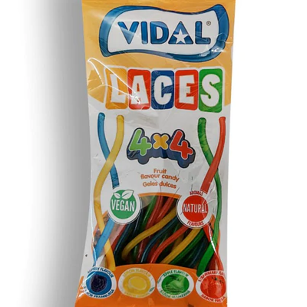 Vidal Farbbonbonschnürsenkel Tasche von 90gr Vidal Farbbonbonschnürsenkel Tasche von 90gr