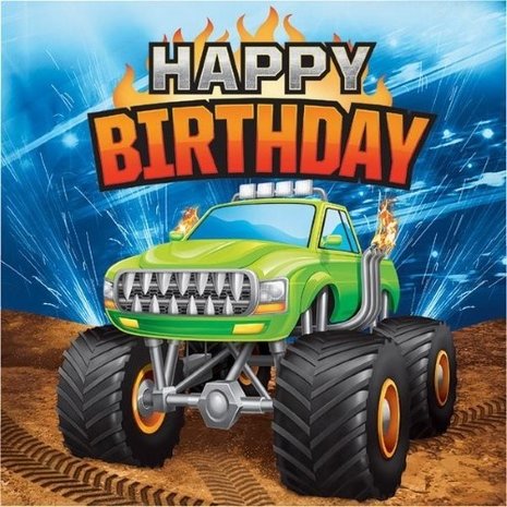 Creative Converting Serviettes de table Monster Truck Happy Birthday 32 x 32cm | 16 pièces Creative Converting Serviettes de table Monster Truck Happy Birthday 32 x 32cm | 16 pièces