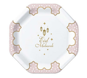 Zin El Afrah Assiettes Eid Mubarak rose 18cm | 8 pièces