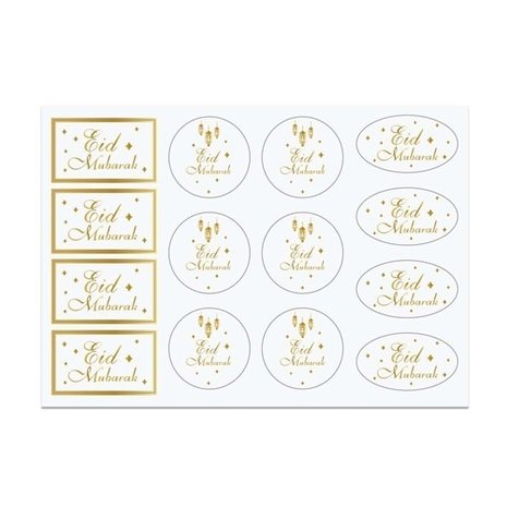 Haza - Witbaard Cadeau labels Eid Mubarak Goud | 14 stuks Haza - Witbaard Cadeau labels Eid Mubarak Goud | 14 stuks