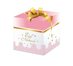 Zin El Afrah Coffret cadeau Aïd Moubarak avec ruban Rose | 20x20x20cm Zin El Afrah Coffret cadeau Aïd Moubarak avec ruban Rose | 20x20x20cm