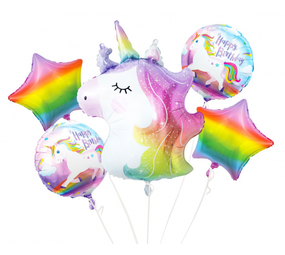 Godan Eenhoorn Regenboog Folie Ballonnen Boeket | 5-delig Godan Eenhoorn Regenboog Folie Ballonnen Boeket | 5-delig
