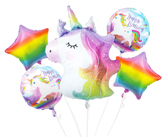 Godan Einhorn Regenbogen Folie Luftballons Bouquet | 5-teilig Godan Einhorn Regenbogen Folie Luftballons Bouquet | 5-teilig