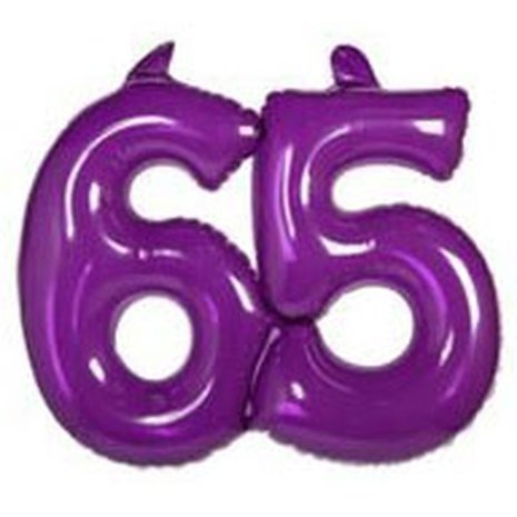 Folat Opblaasbaar cijfer 65 transparant paars