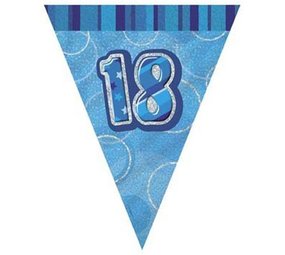 Vlaggen slinger Glitz 18 jaar blauw Vlaggen slinger Glitz 18 jaar blauw