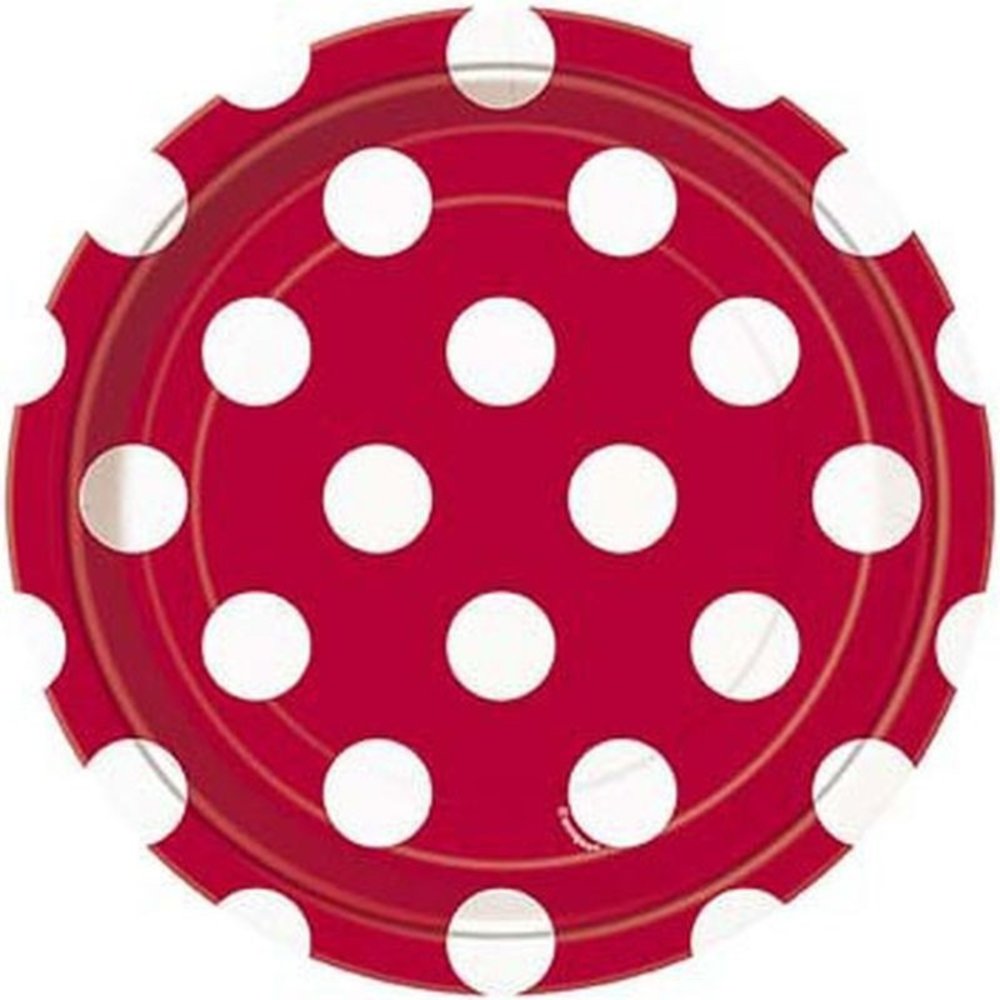 Bord rood met witte stippen 18cm | 8 stuks Bord rood met witte stippen 18cm | 8 stuks