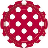 Plate red with white dots 18cm | 8 pieces