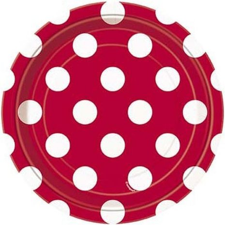 Plate red with white dots 18cm | 8 pieces