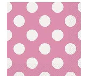 Serviette rose avec des points blancs 33x33cm | 16 pièces Serviette rose avec des points blancs 33x33cm | 16 pièces