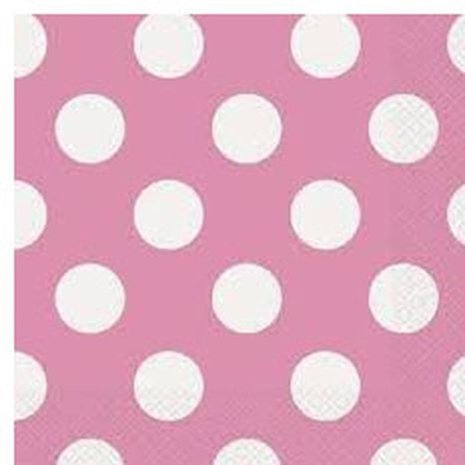 Servet roze met witte stippen 33x33cm | 16 stuks